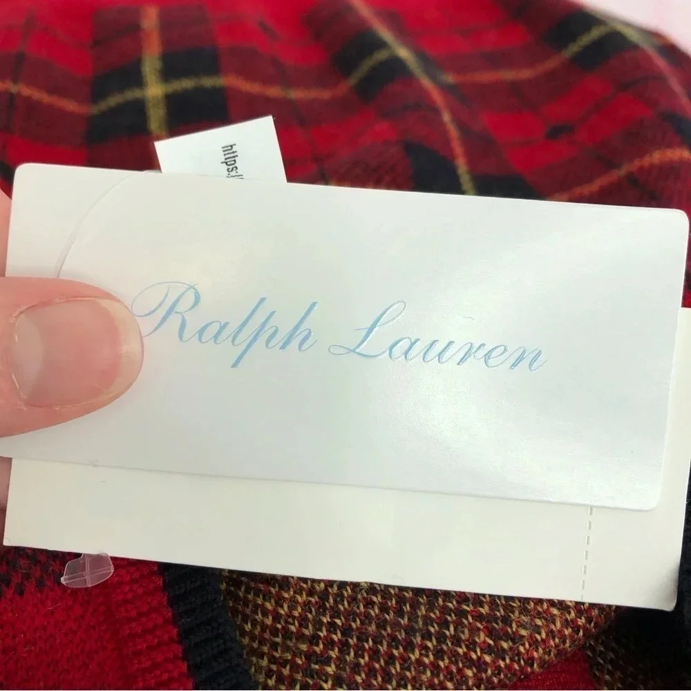 NWT Ralph Lauren Christmas sweater red tartan plaid cardigan 100% wool 24 months
